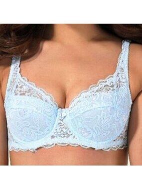 GYCL Ultrathin Underwire Push Up 3/4 Lace Bra, Baby Blue, Size XL 40B